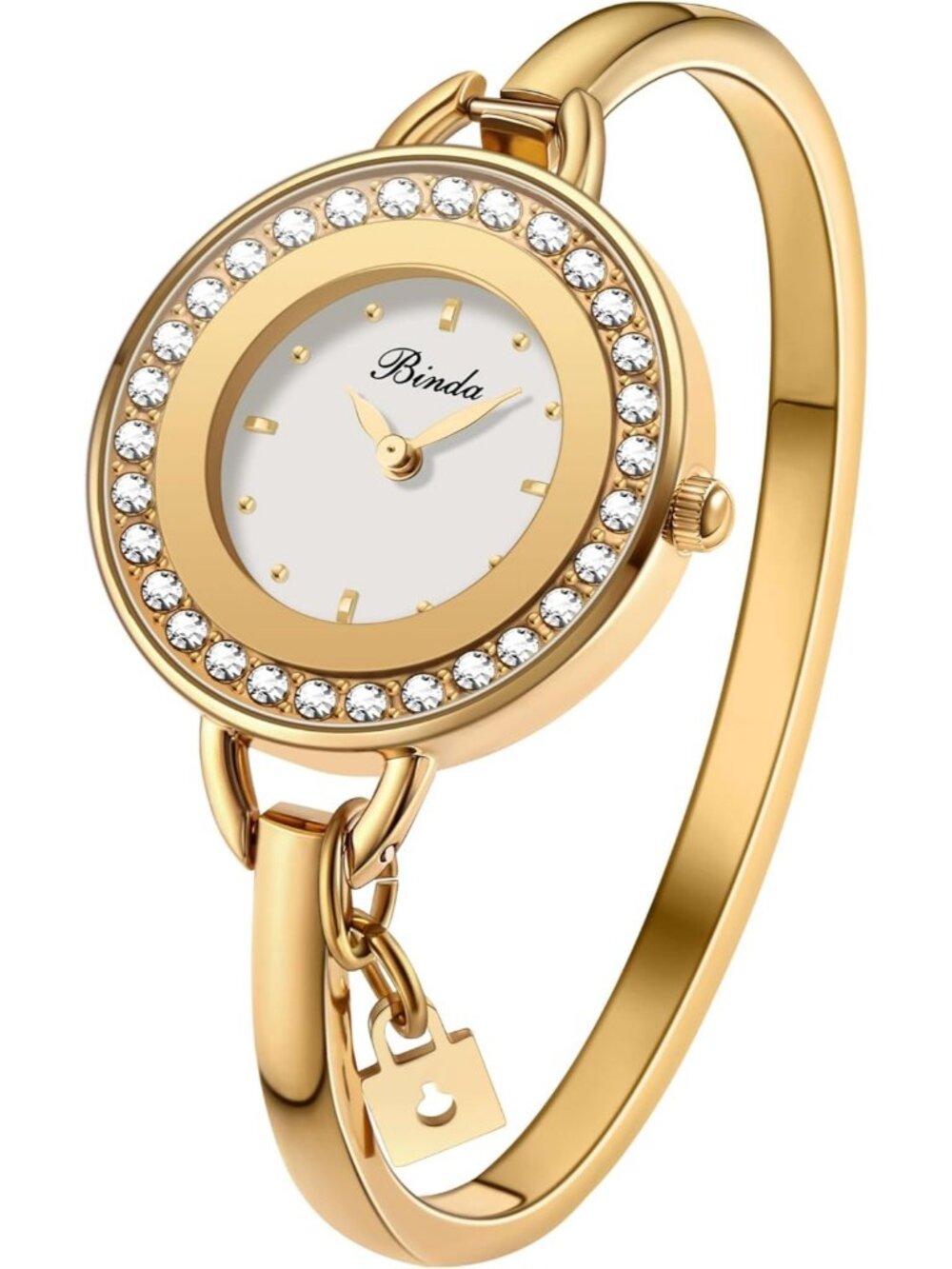 Binda Women's Gold Quartz Stainless Steel Bracelet Elegant Dial Round Watch